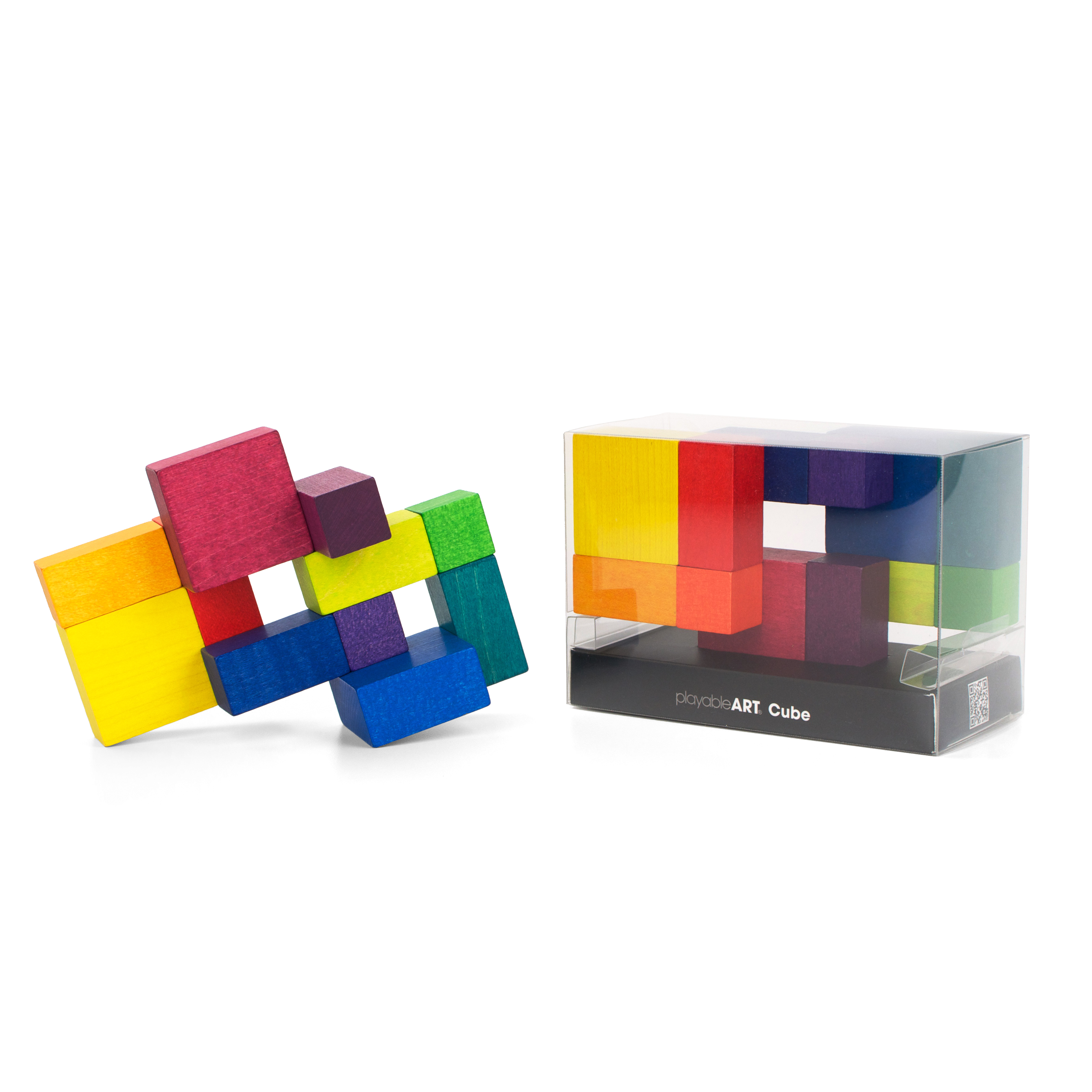 Colorful geometric wooden cube 