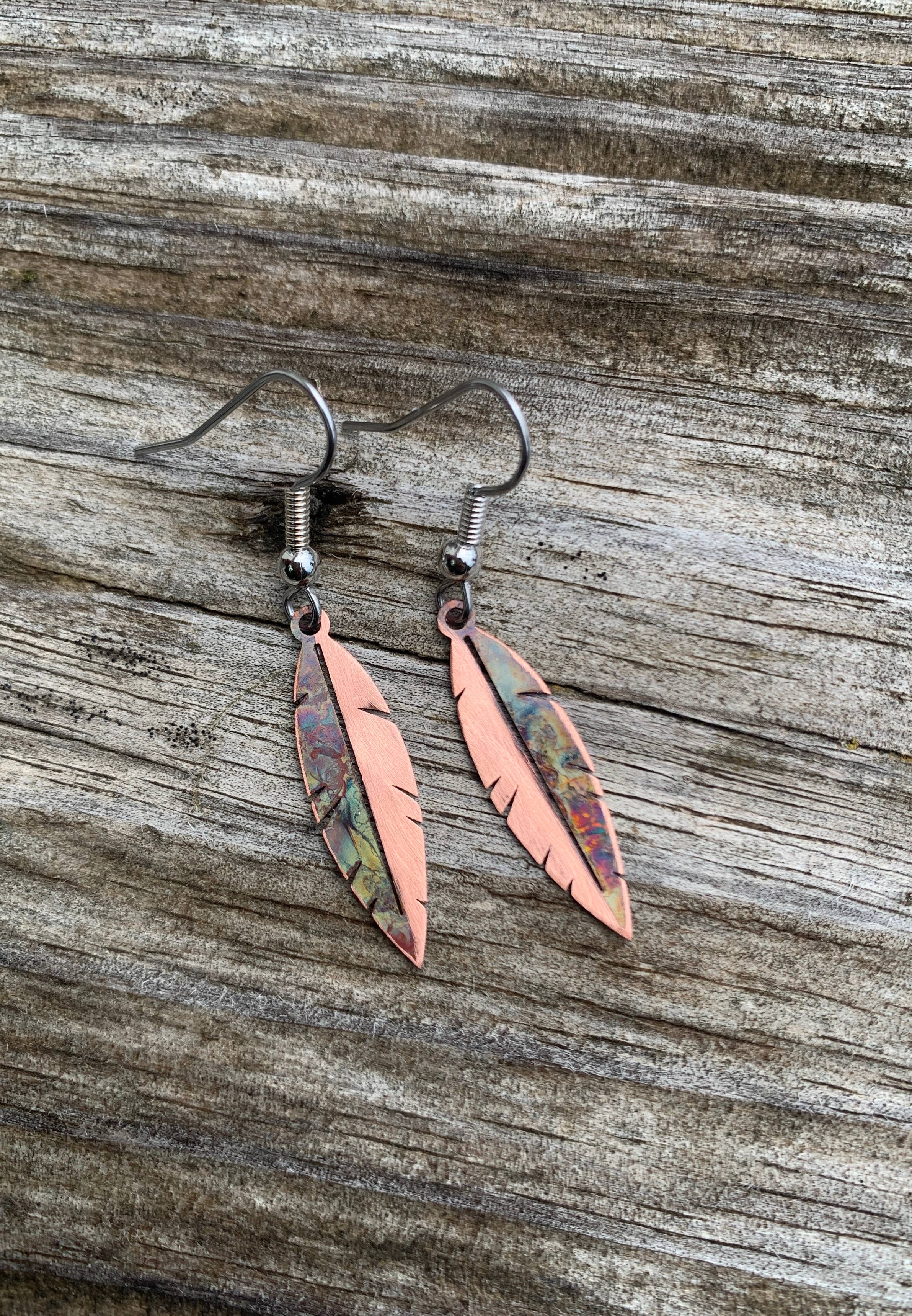 Copper Mini Feather Earrings