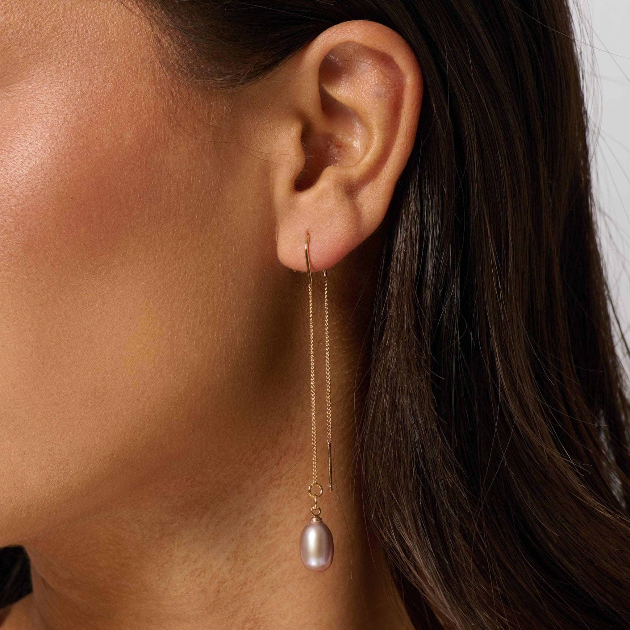 Viloa Oasis gold-plated threader earrings with freshwater baroque pearl drops