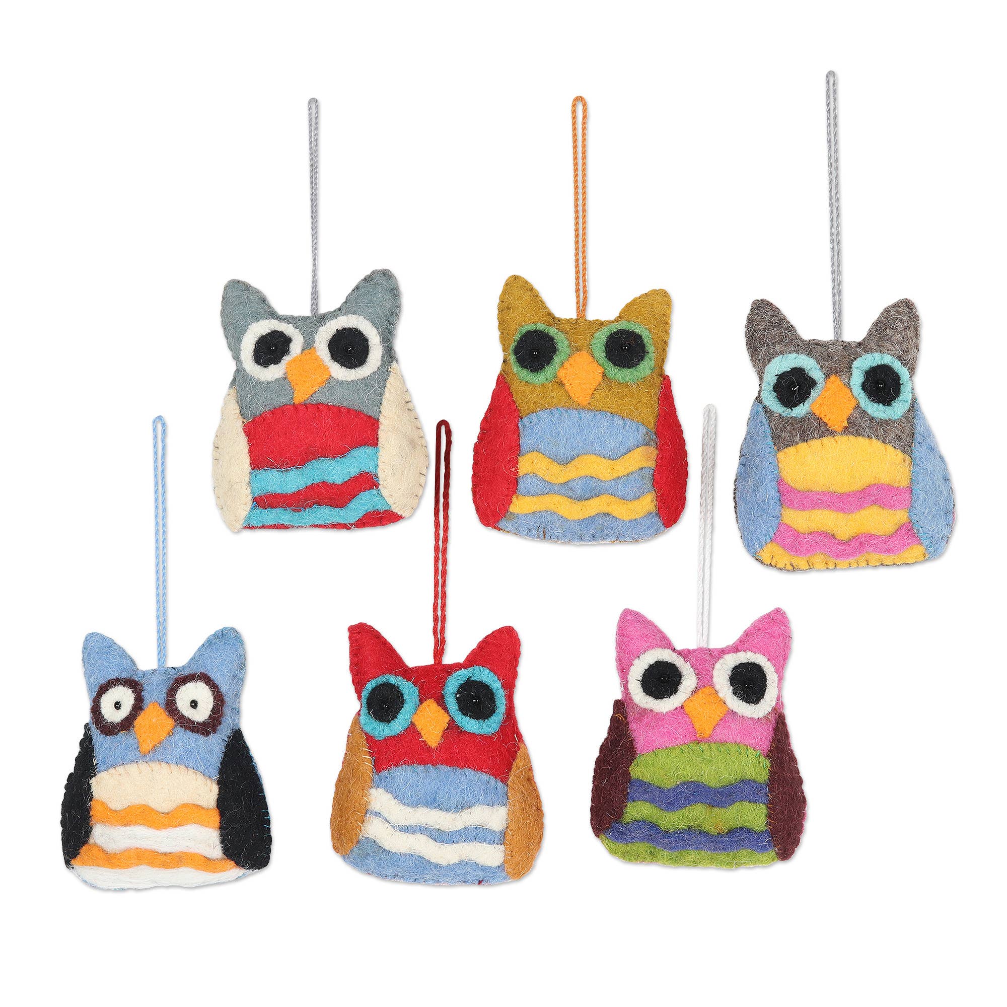 Novica Handmade Magical Owls Wool Felt Ornaments