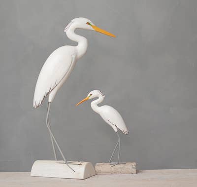 Egret - Great - Medium -14"H - Hand Carved Ornament