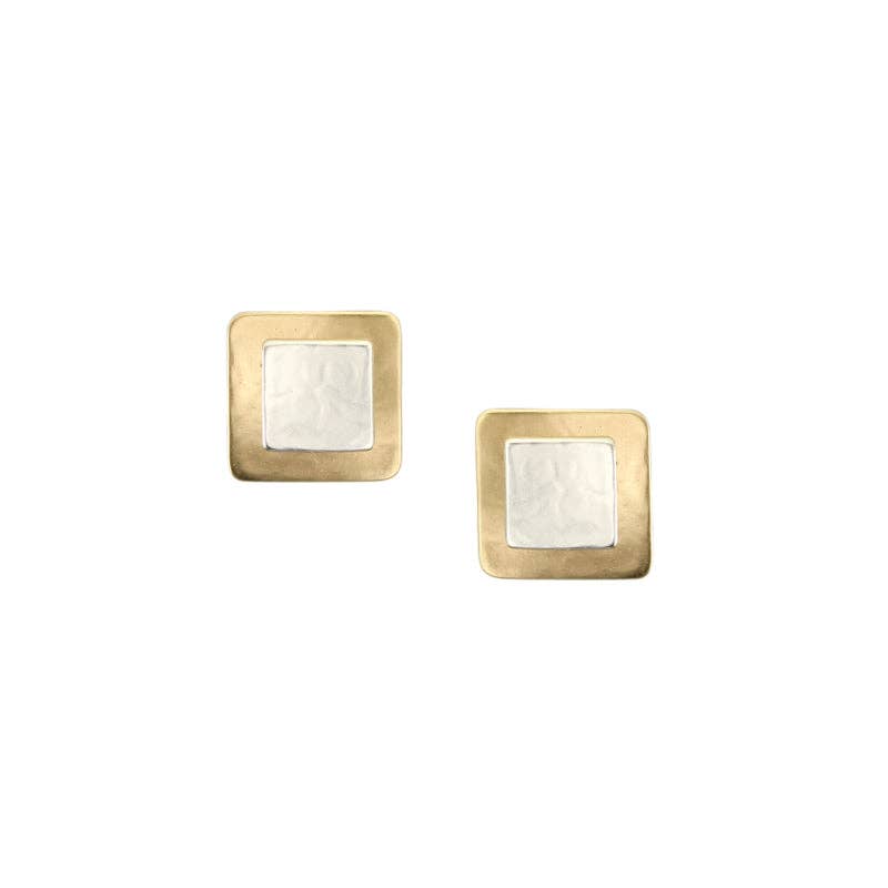Stacked Squares Post Earrings by Marjorie Baer, handcrafted jewelry made in California