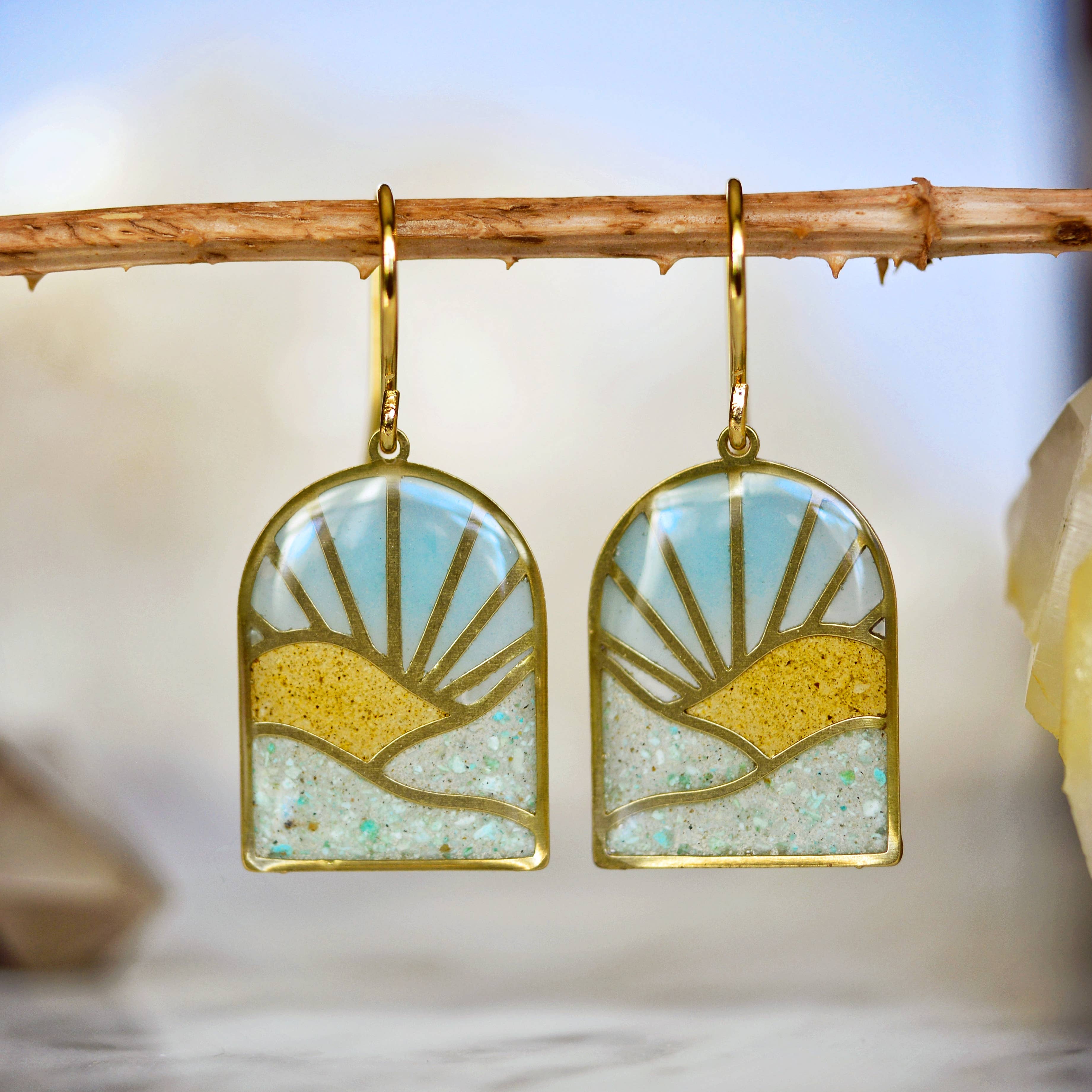 Colorful Landscape Crushed Gemstone Sunrise Earrings