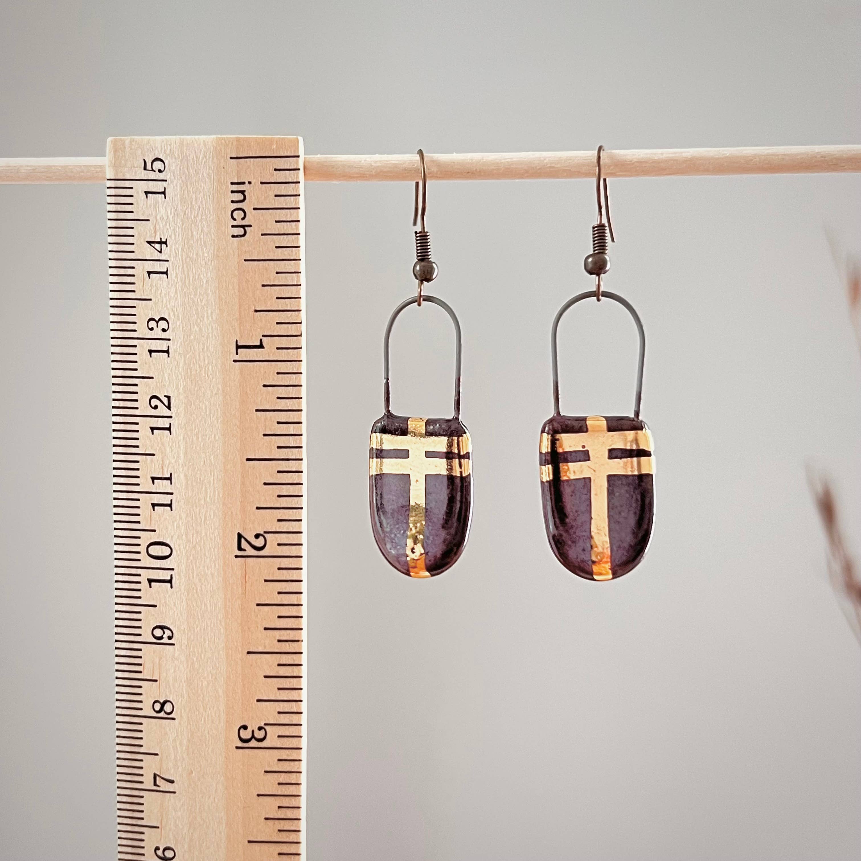 Eggplant Purple and Gold Rounded Earrings