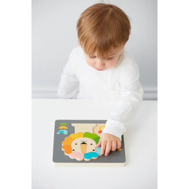 boy playing with lion Chunky Wooden Tray Puzzle 