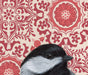 Chickadee bird portrait by Emily Uchytil, set against a decorative vintage wallpaper, showcasing exquisite detailing and artistry.
