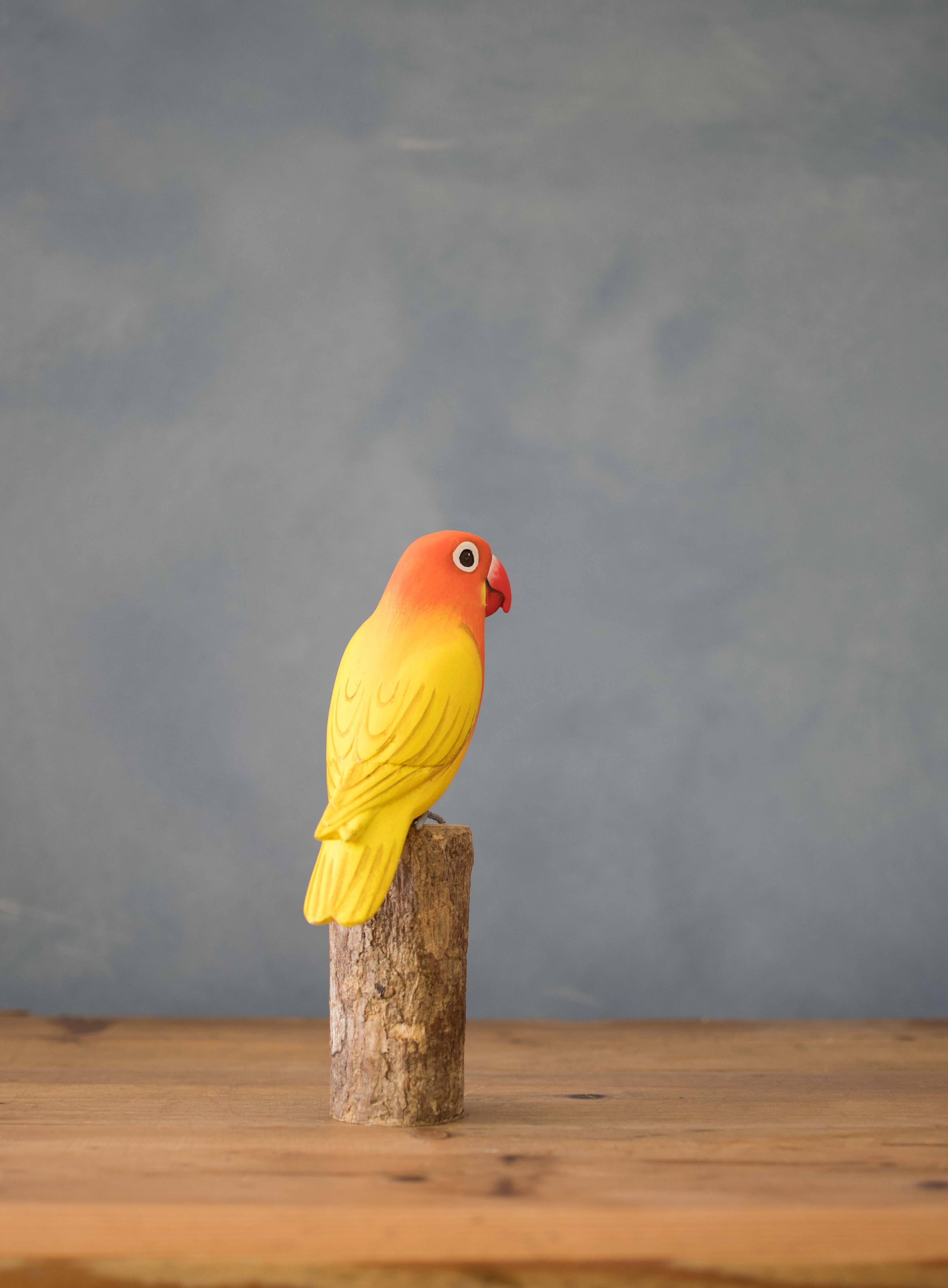 Lovebird - Orange - 7.5"H -Carved Wooden Ornament