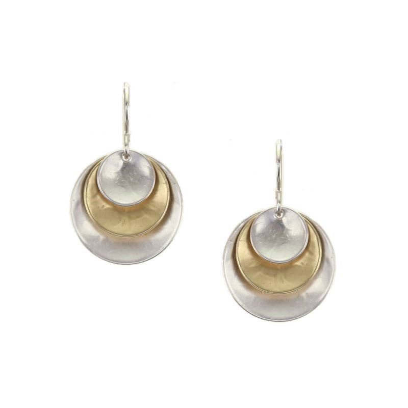 Tiered and Layered Dished Discs Wire Earrings by Marjorie Baer, handcrafted jewelry made in California