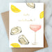 Festive card decorated with oysters and a cocktail, inviting celebration, by Abigail Jayne Design, part of the Abigail Jayne Card Collection.