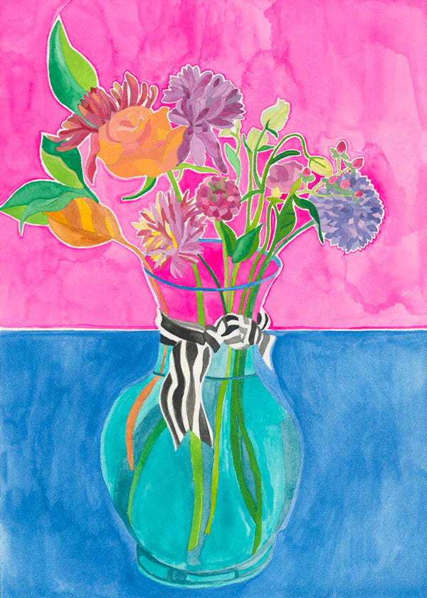 floral card in vase blank greeting card