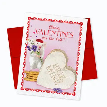 Whimsical Valentine's Day card featuring a cute rat with a flower and cheese heart, designed by ARTISANS & agency, part of the Valentine's Day Card Collection.
