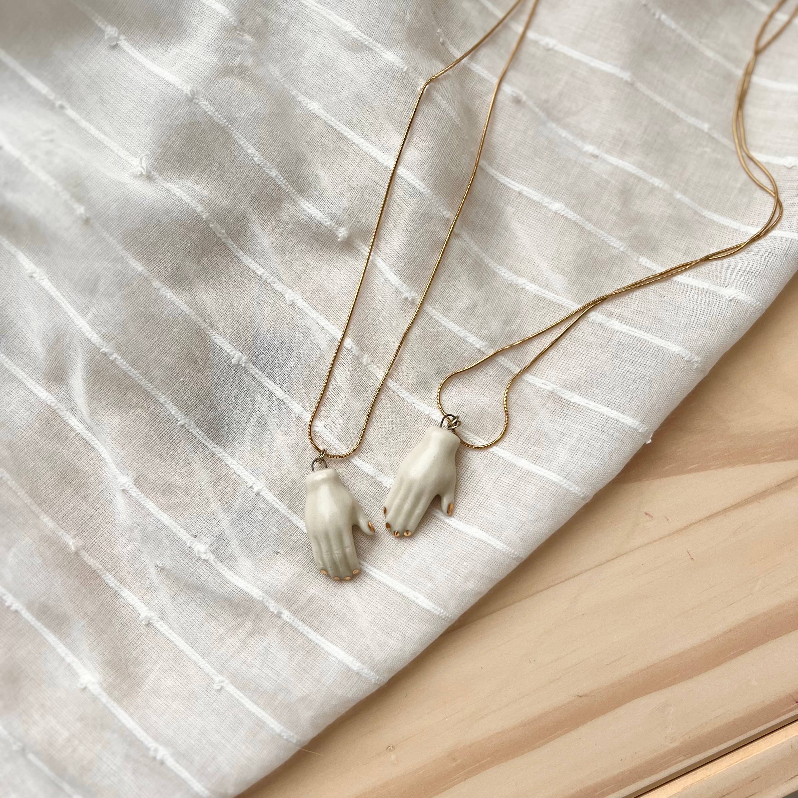 Ceramic White and Gold Hand Pendant Necklace