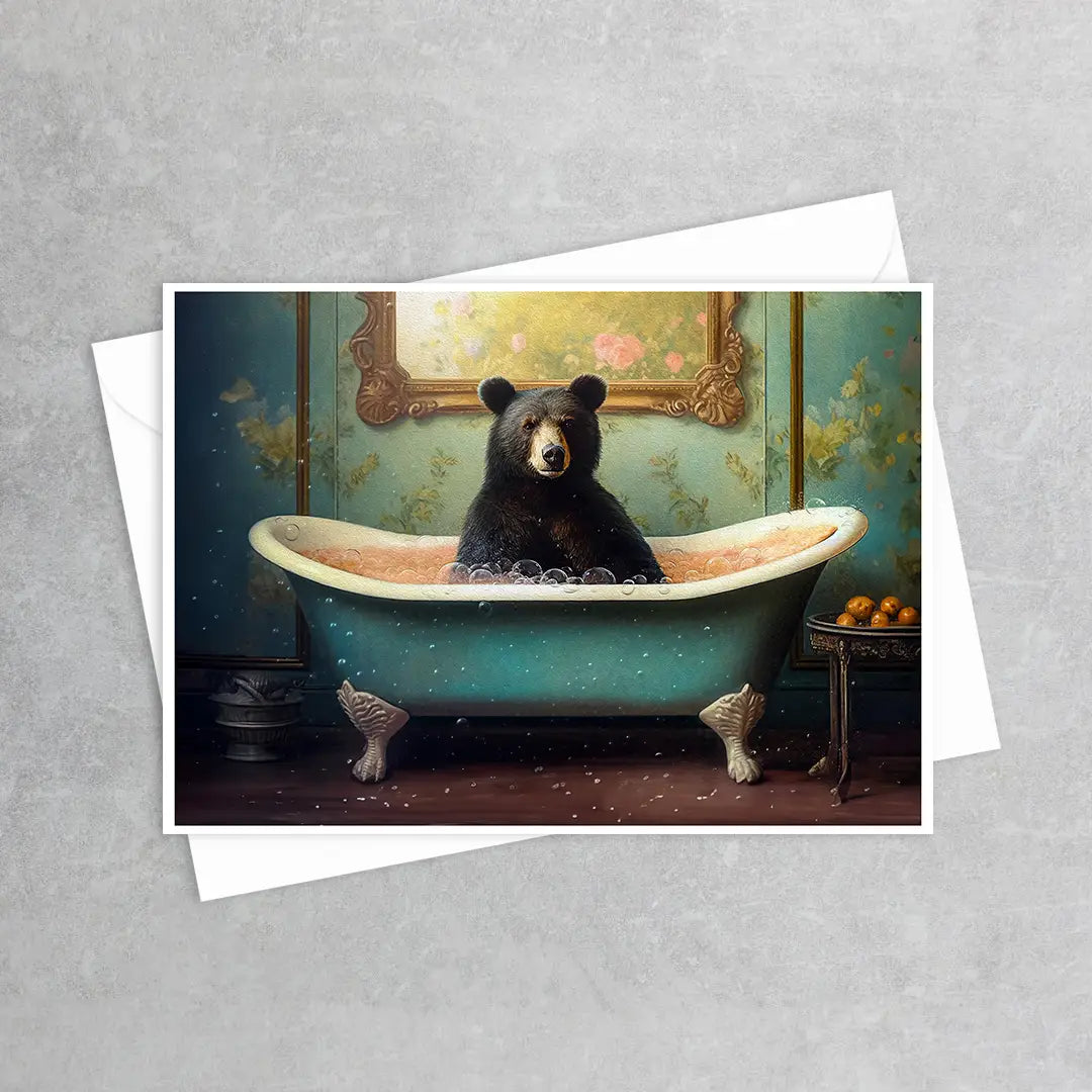 bear taking a bath greeting card