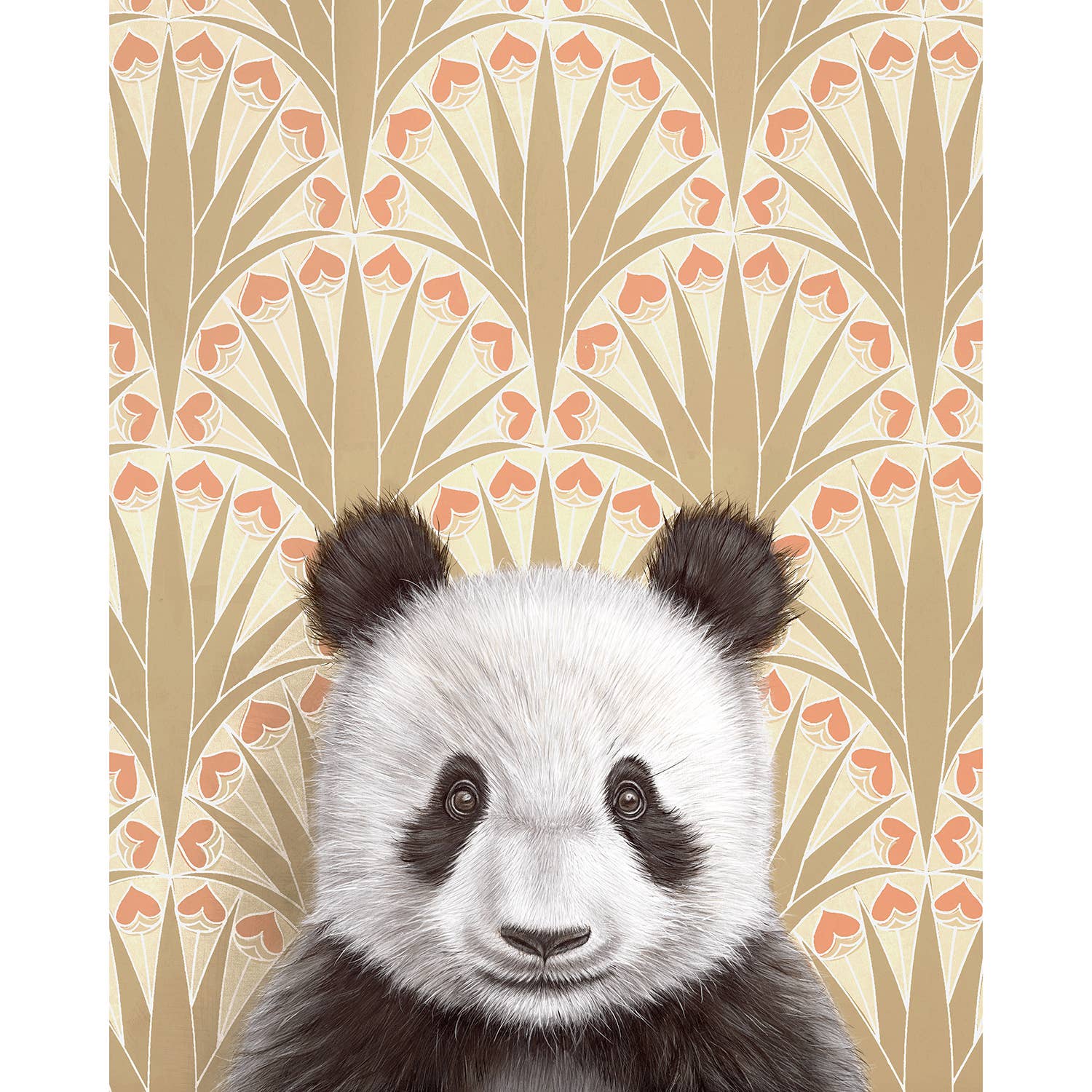 Framed art print of a panda on a patterned background.