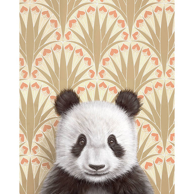 Framed art print of a panda on a patterned background.