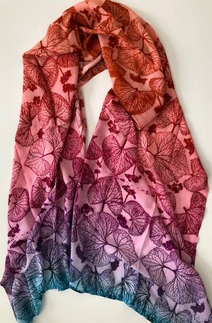 Violets Forever cotton scarf by Nina J, limited-edition wearable art inspired by nature