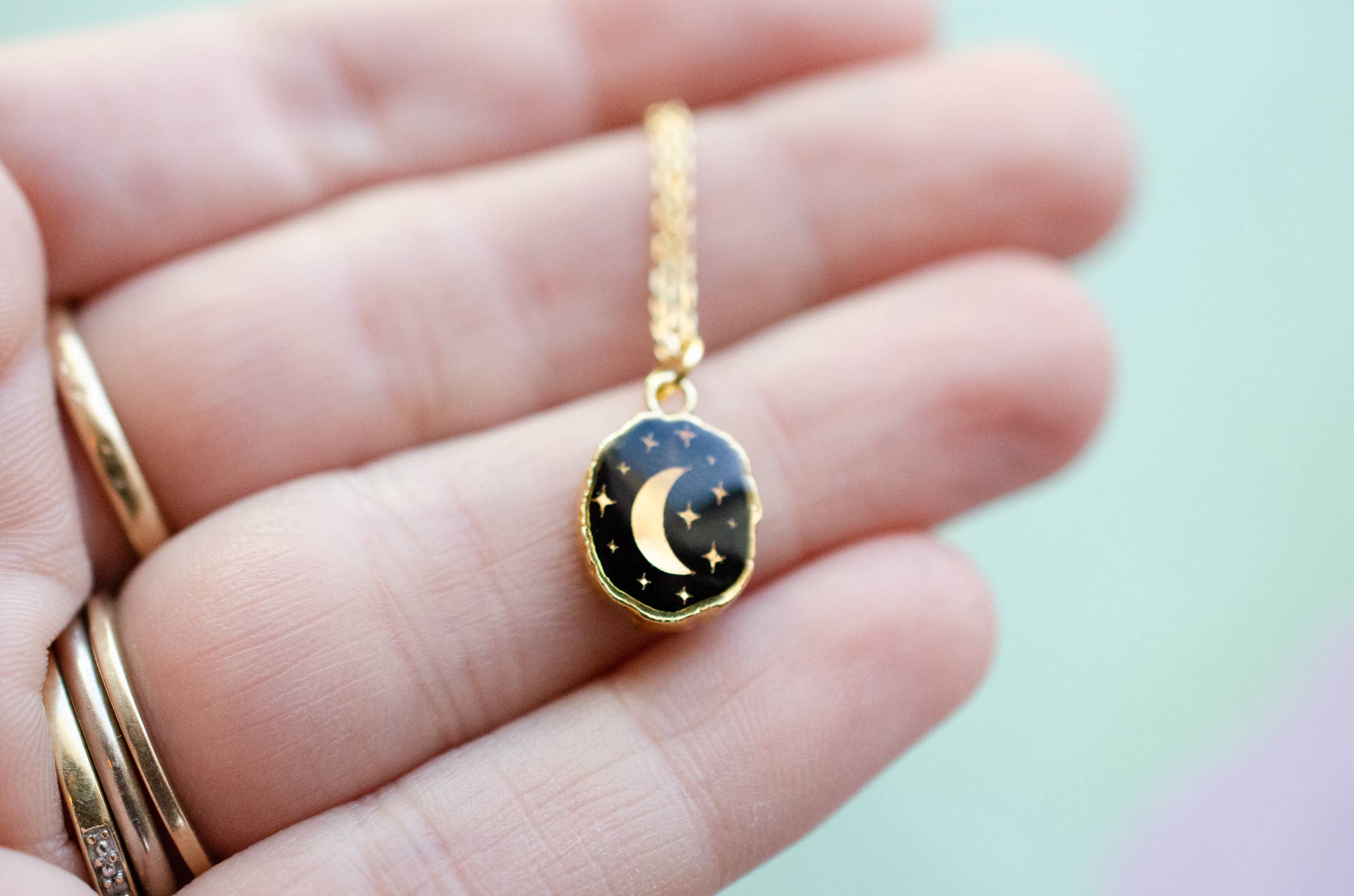 gemstone pendant necklace with moon