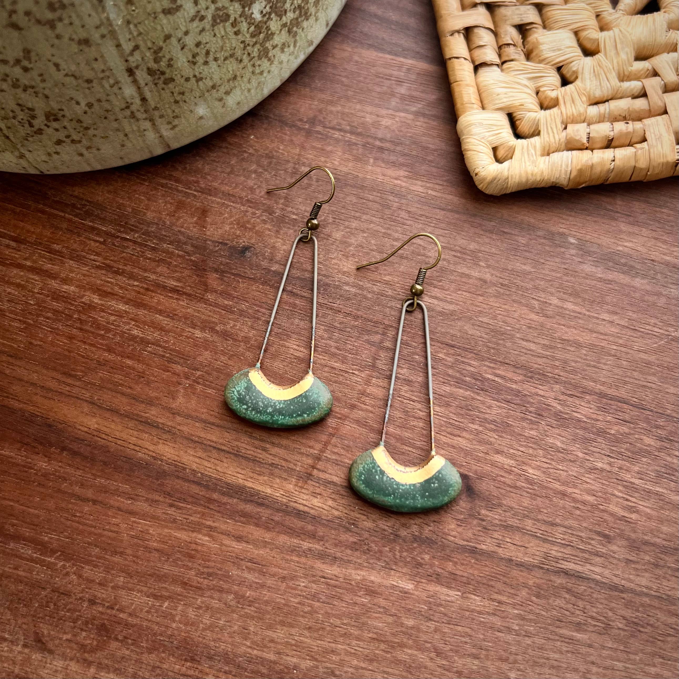 Patina Green Cut Oval Earring