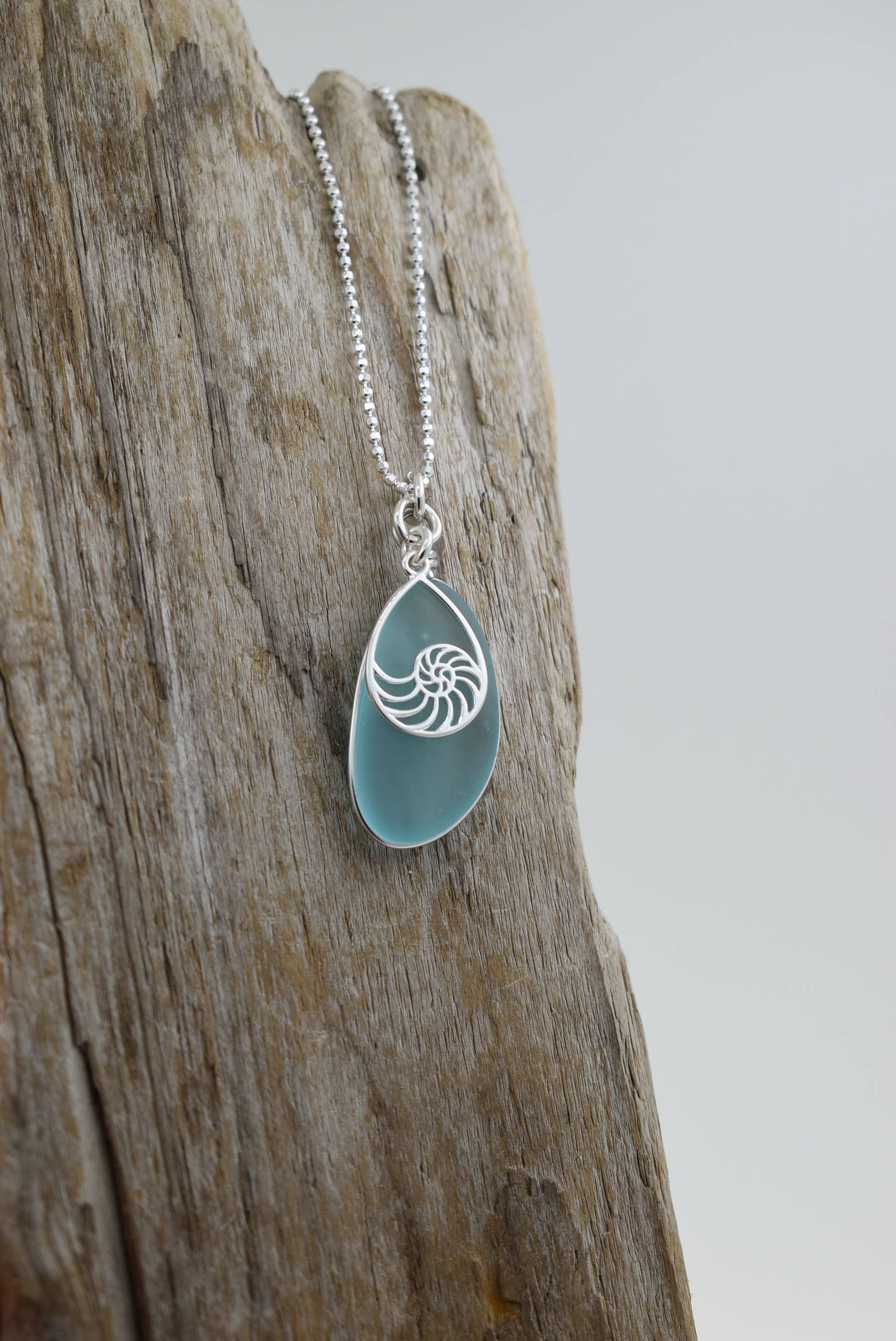 Eco Glass Nautilus Drop Necklace