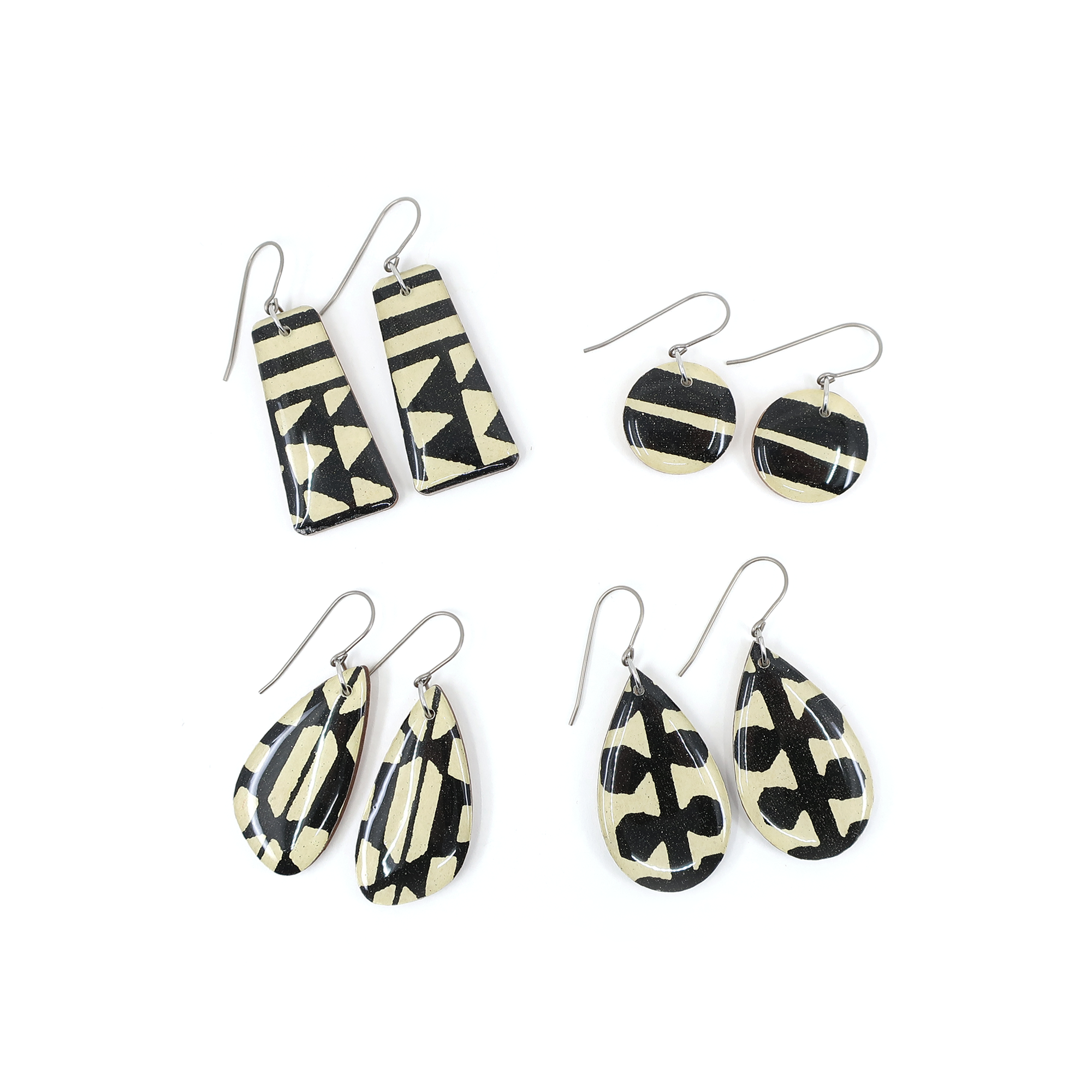 Stylish display of Modern Katazome paper dangles - Long rectangle earrings, emphasizing their lightweight design and artistic use of vintage Japanese paper.
