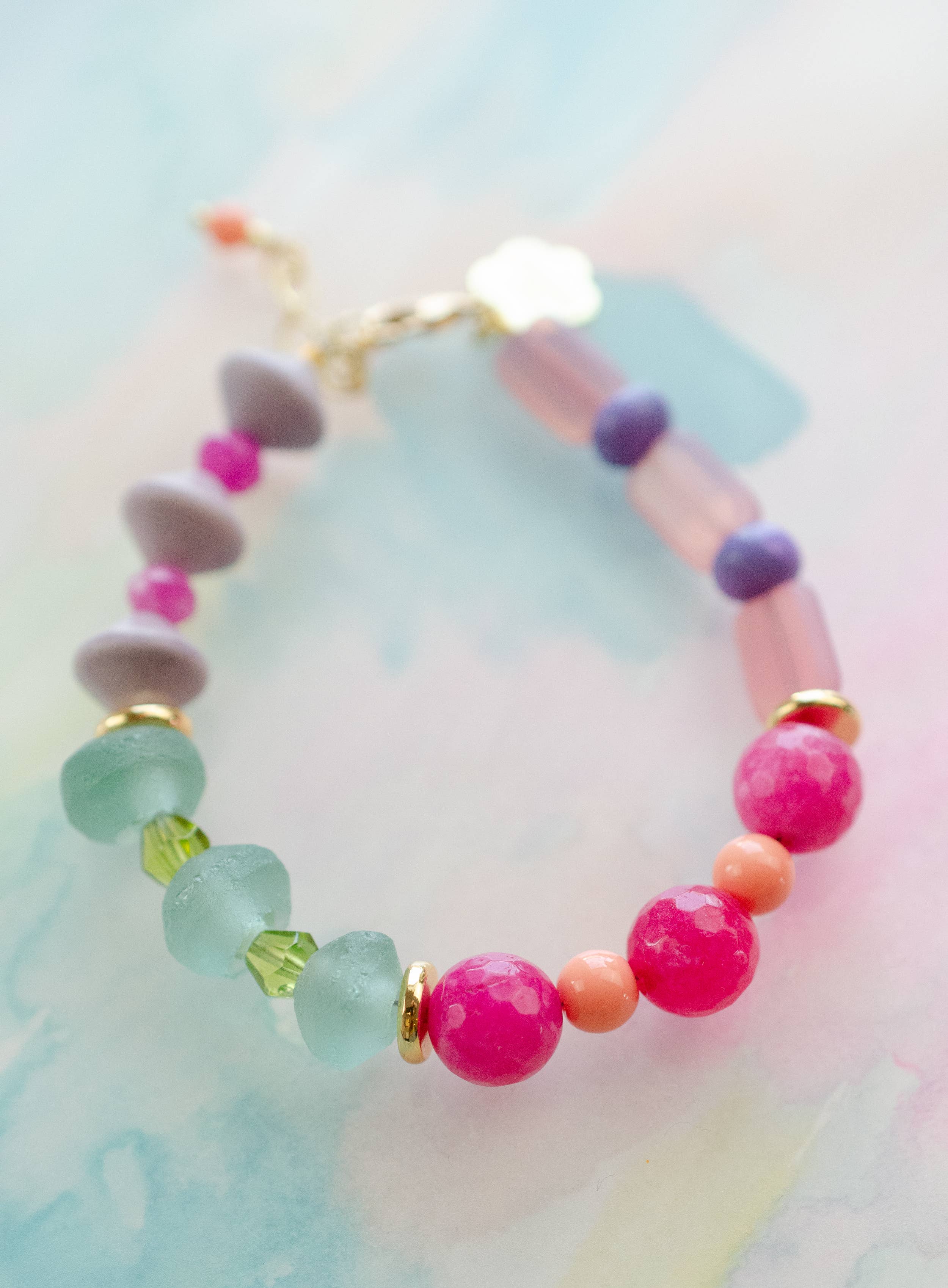 Gemstone Bracelet - Pink and gReen