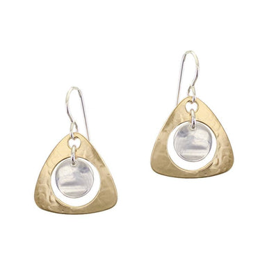 Medium Cutout Rounded Triangle with Hanging Disc Wire Earrings by Marjorie Baer, handcrafted jewelry made in California