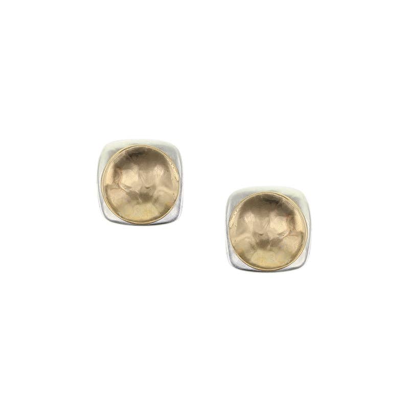 Small Dished Disc with Domed Rounded Square Post Earrings by Marjorie Baer, handcrafted jewelry made in California