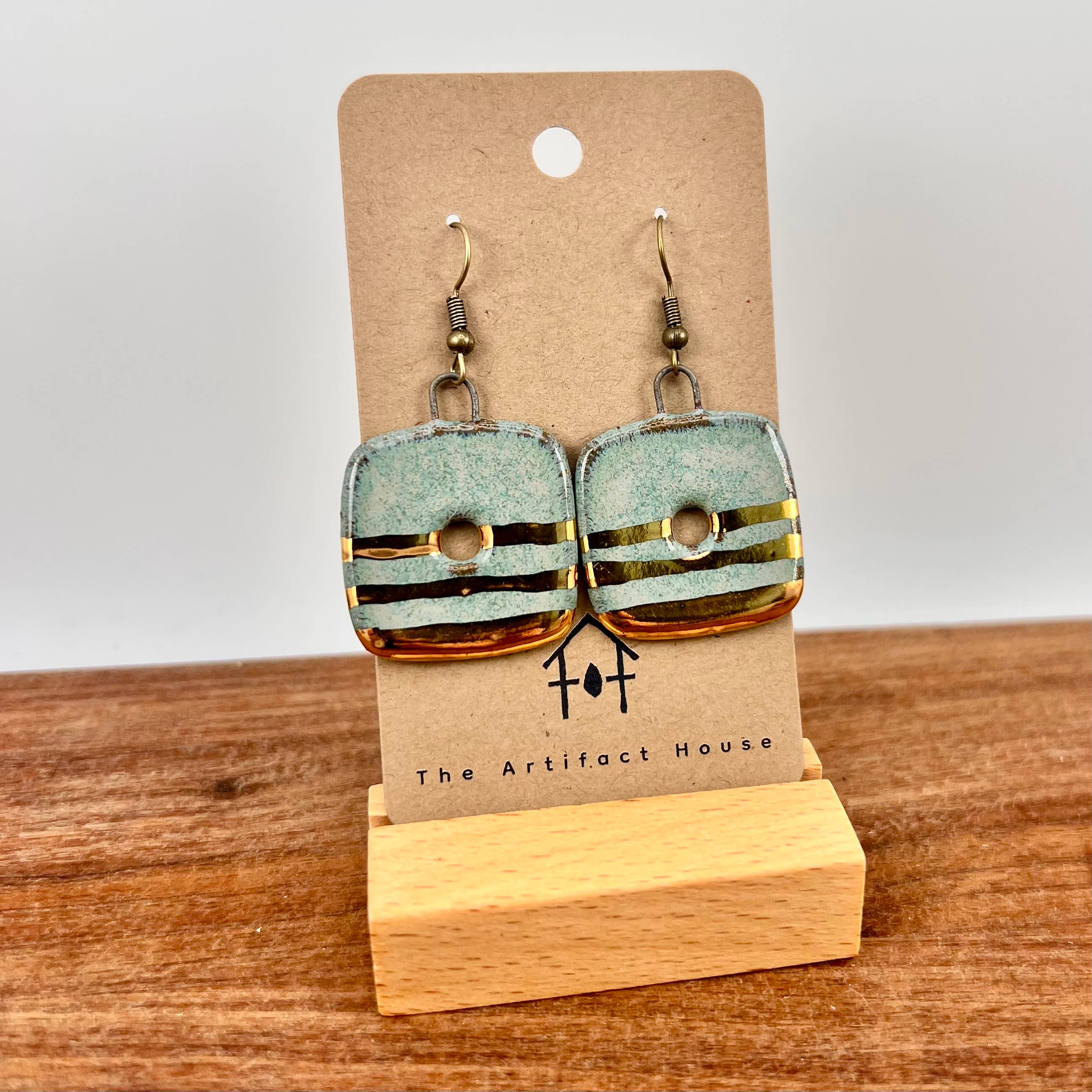 Turquoise Large Square Hoops Ceramic Earrings