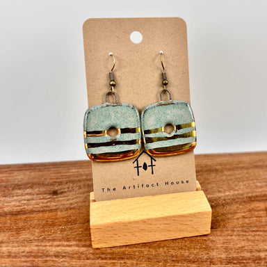 Turquoise Large Square Hoops Ceramic Earrings that make you look elegant enough to charm the socks off the Royal Family, handmade with a splash of 24K gold!