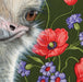 Close-up illustration of an ostrich featuring delicate floral patterns, designed for a nursery art print by Emily Uchytil, titled 'Ostrich - Fine Art Print'.