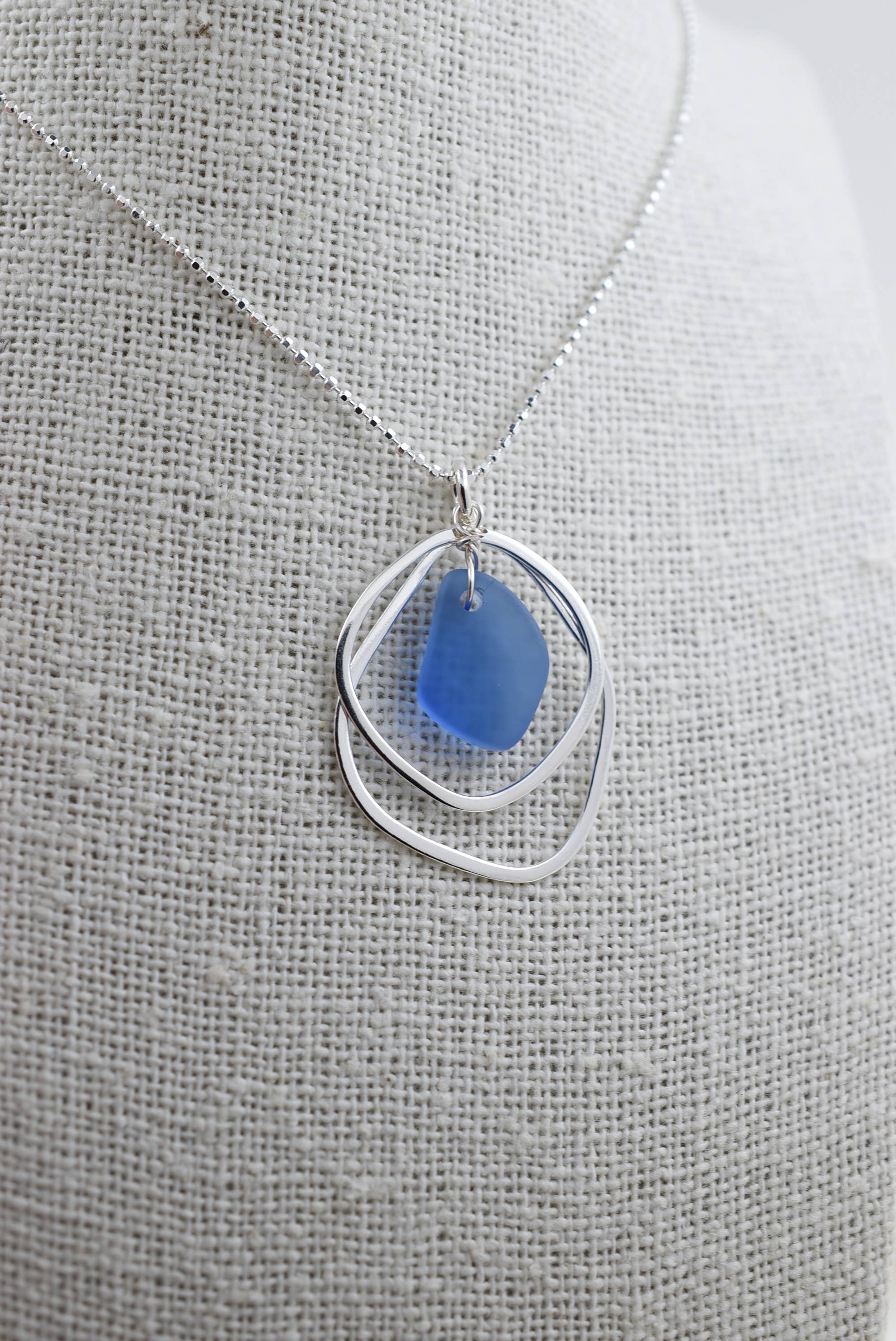Organic double layer silver + glass pendant: 18 inch / PERWINKLE