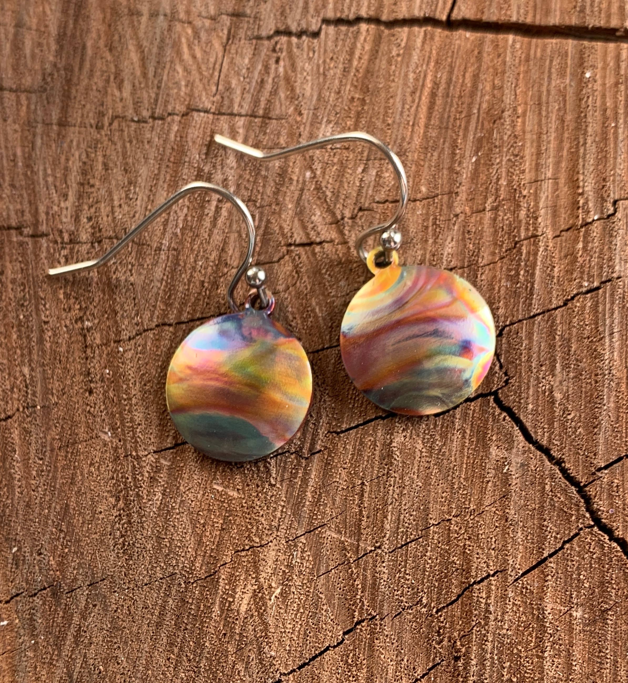 Small Round Fire Painted Copper Earrings