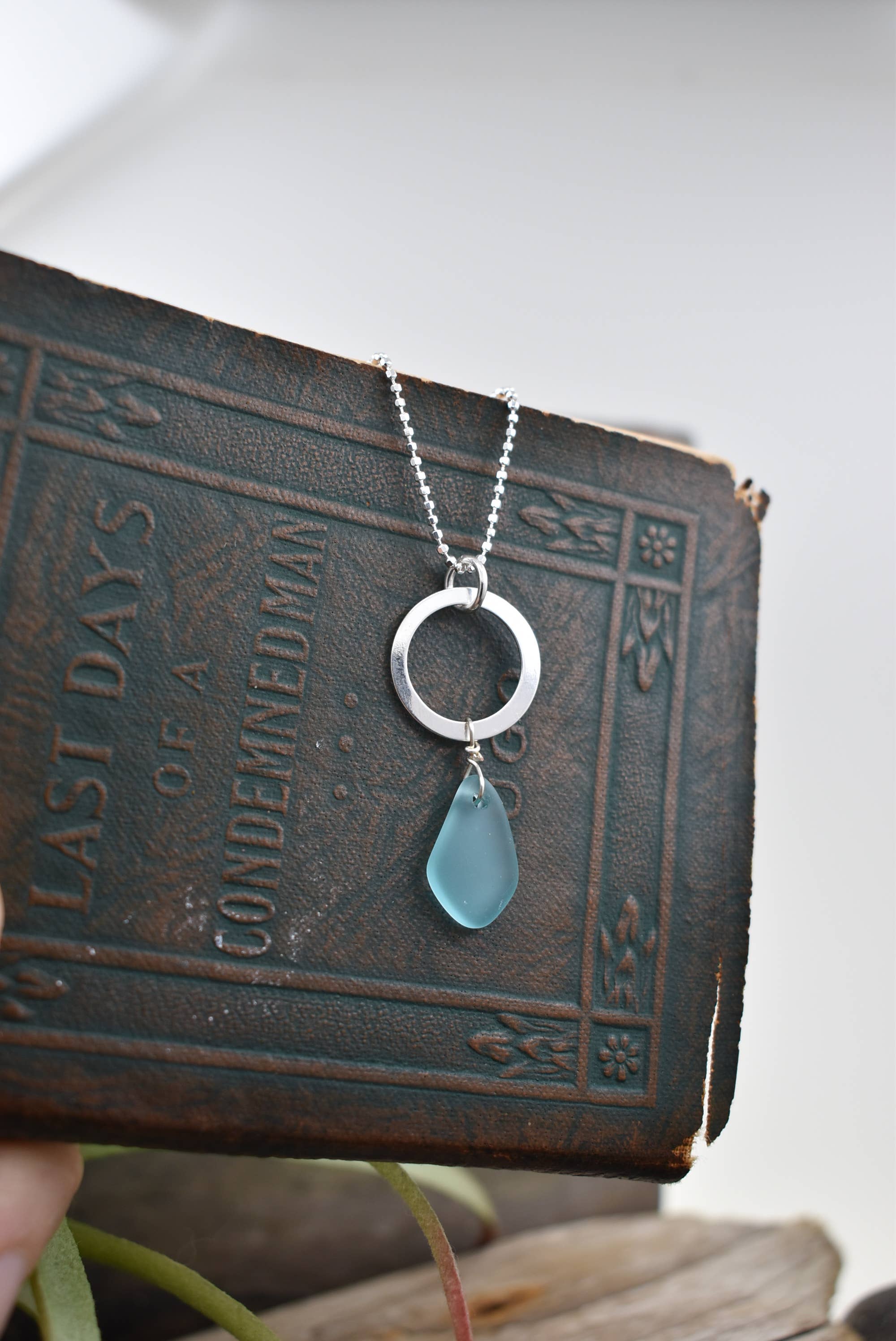 blue Glass Drop Silver Necklace