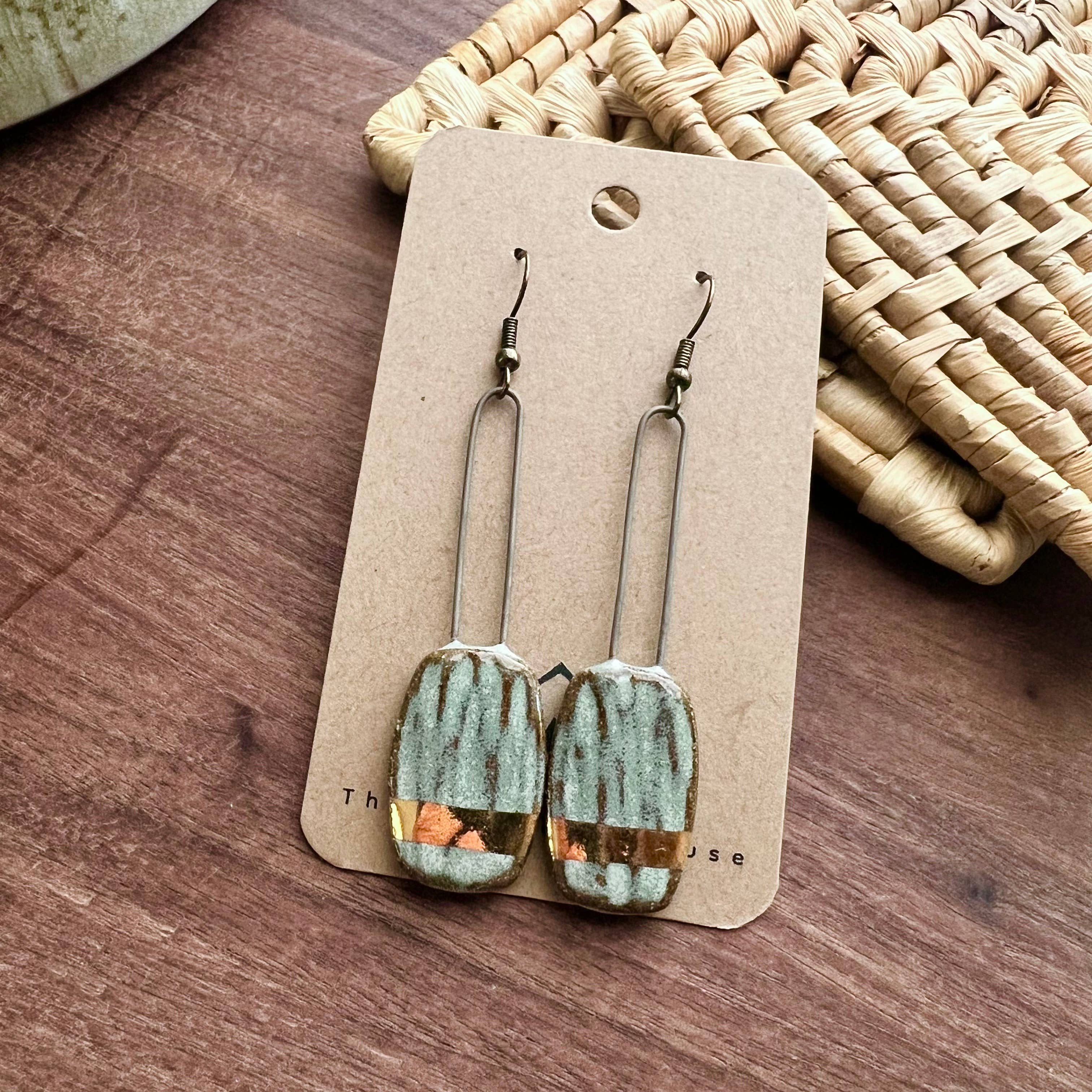 Turquoise Dropped Textured Ceramic Earrings
