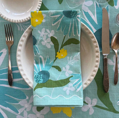 Close-up view of the Moonlit Napkin Set showcasing its screen printed design on 100% cotton fabric, ideal for stylish and elegant table settings.
