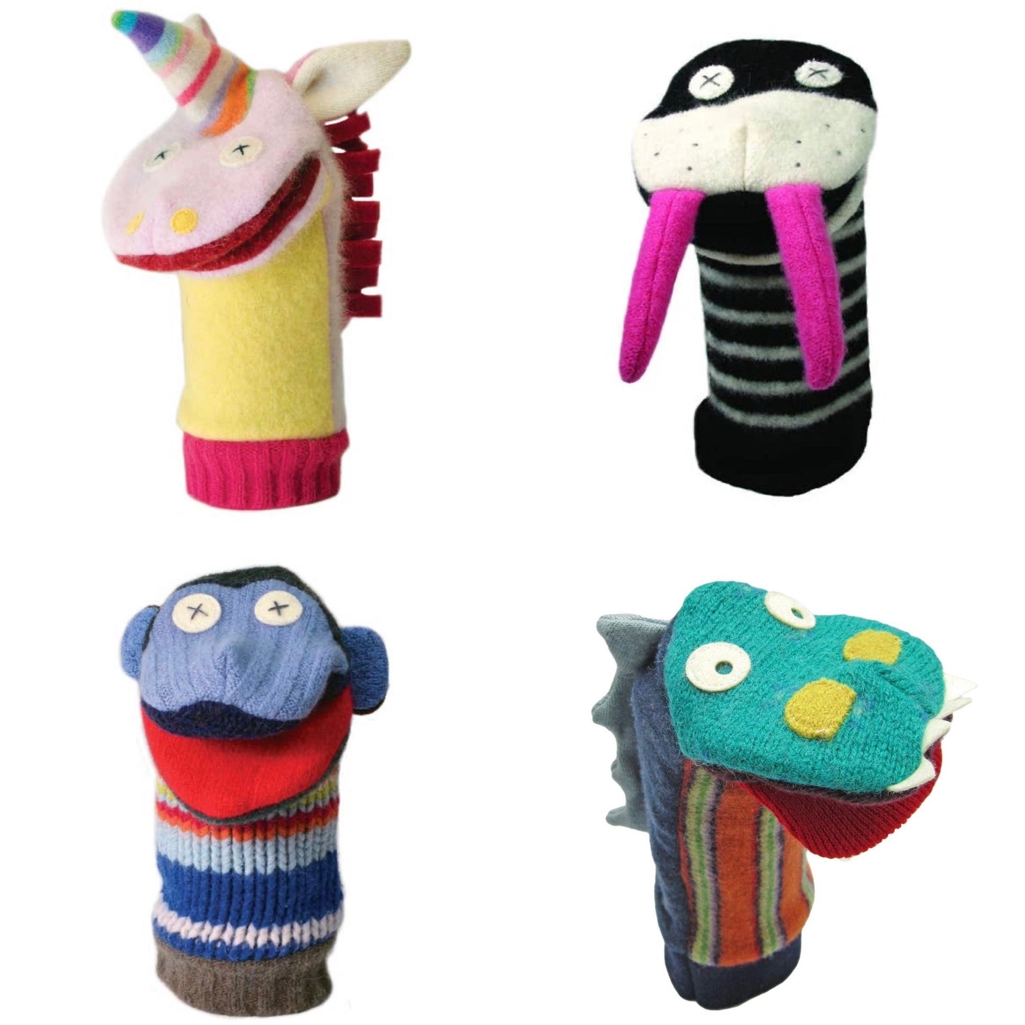 Reclaimed Wool Animal Puppets