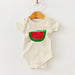 Watermelon Picnic Time Baby Bodysuit featuring cute watermelon slice design with ants, perfect for newborns and infants, made from 100% soft cotton.