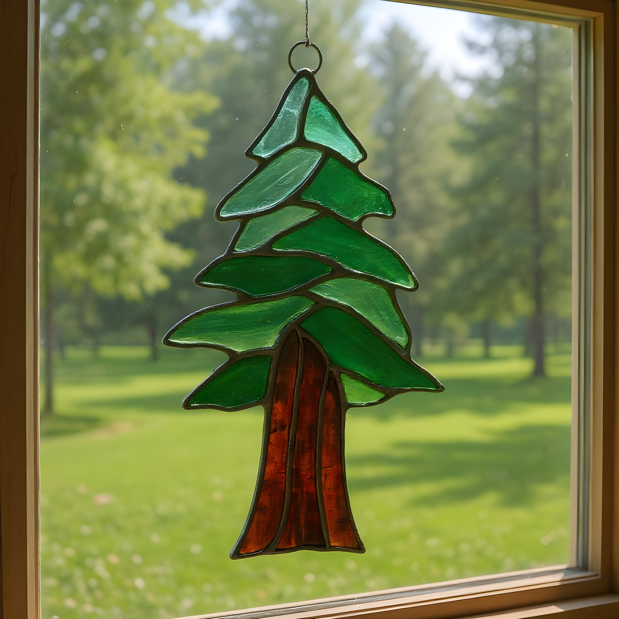 Redwood Tree Stained Glass 7" × 4" – Nature & Garden Decor