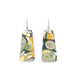 Unique pair of mid century modern mustard yellow marble earrings, featuring laser cut wood and UV-cured resin for a one-of-a-kind look.