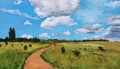 Chris Hinck painting with path and meadows