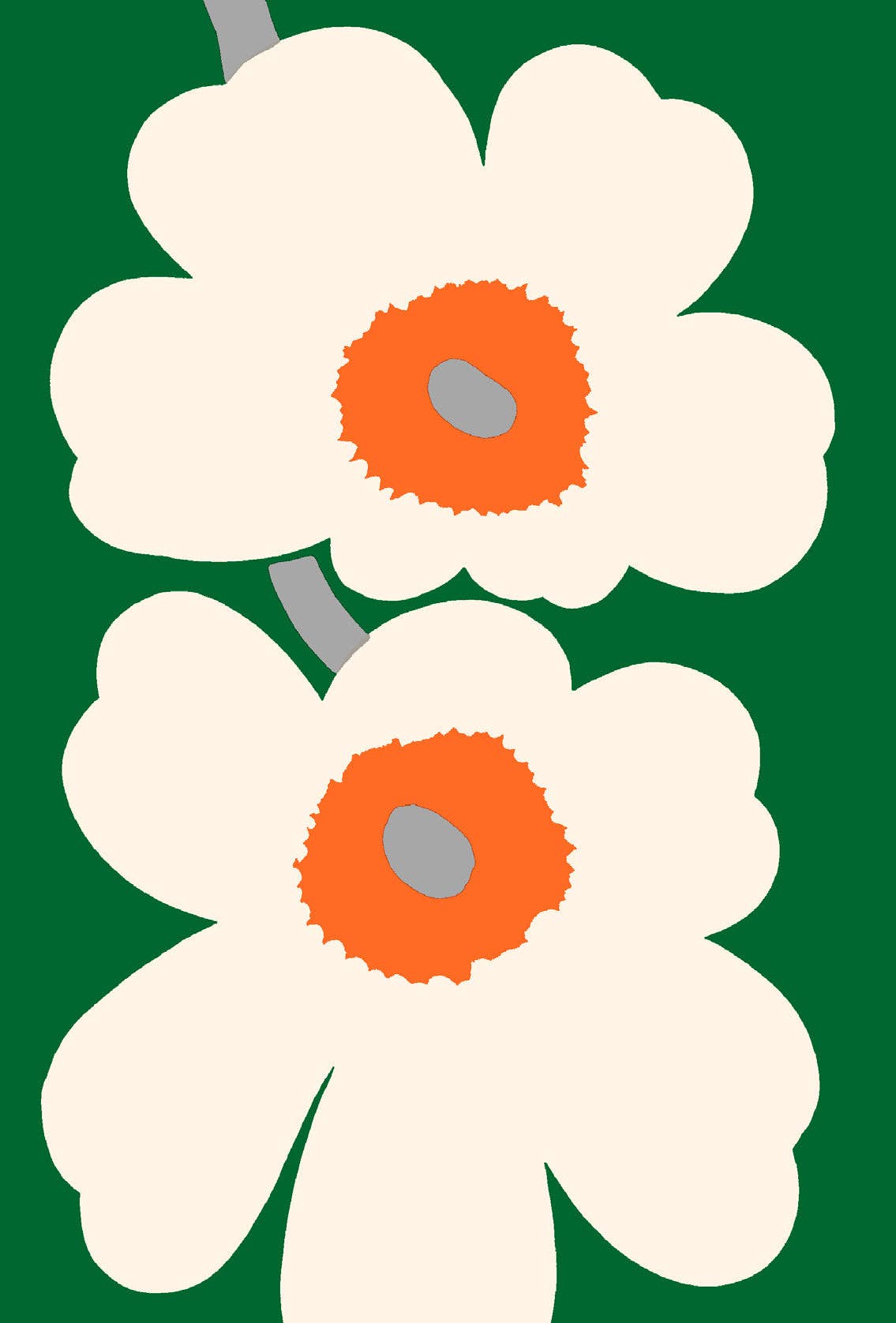 Art of Marimekko Postcard Box displaying white flowers with orange centers on a green backdrop, crafted by Chronicle Books. A fresh interpretation of classic Marimekko designs.
