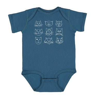 Adorable Cat Faces Baby Bodysuit - Eco-Friendly, Hand-Drawn, 3-18 Months, perfect for your tiny feline enthusiast ready to take on playtime!