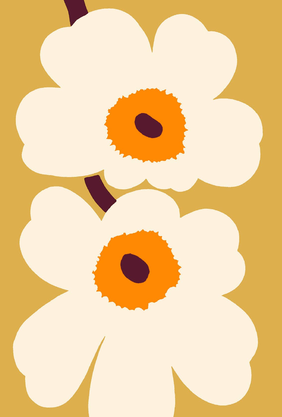 Art of Marimekko Postcard Box presenting bold yellow flowers against a rich gold background, created by Chronicle Books. A stunning representation of Marimekko's artistic style.