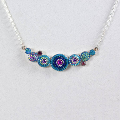 Bold Geometric Round Necklace In Crystal & Silver - Stunning modern statement jewelry by Mosaico, showcasing a distinctive round design with shimmering crystals.