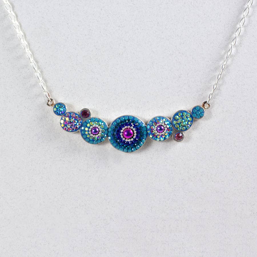 Bold Geometric Round Necklace In Crystal & Silver - Stunning modern statement jewelry by Mosaico, showcasing a distinctive round design with shimmering crystals.