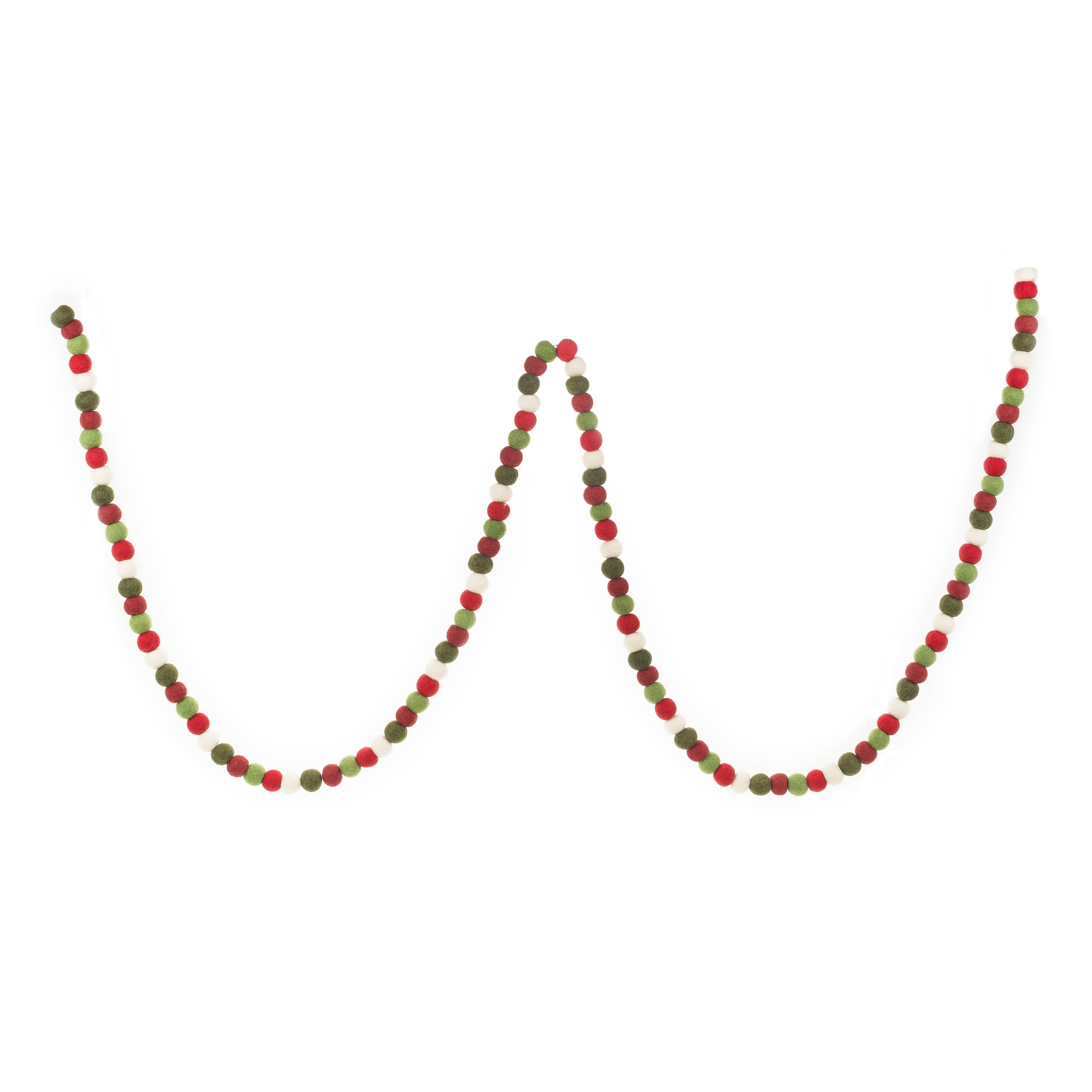 Decorative garland red, white and green pompoms