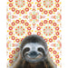 Framed art print of an sloth on a patterned background