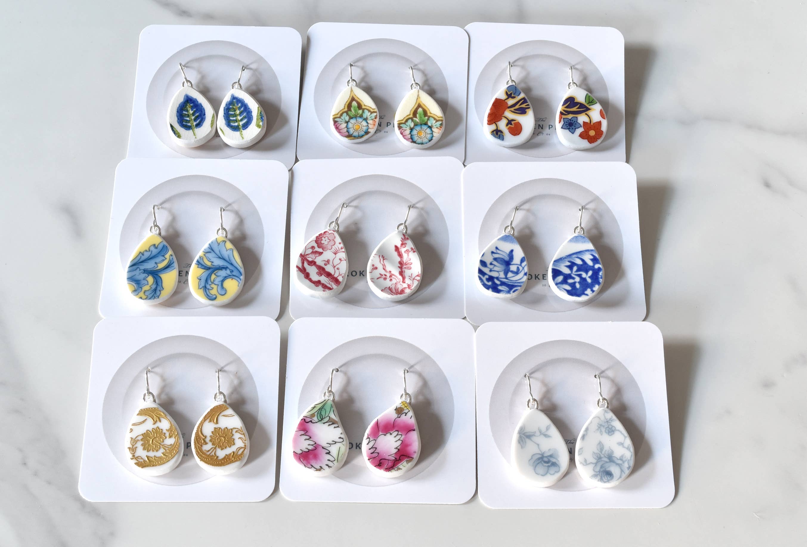 Broken Plate Dangle Earring - Teardrop Shape