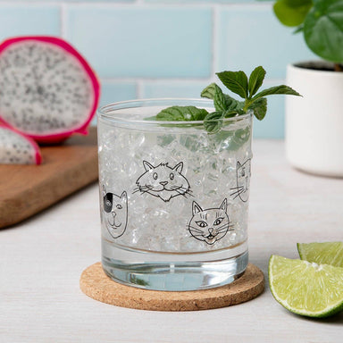 Cat Faces Rocks Glass by Counter Couture