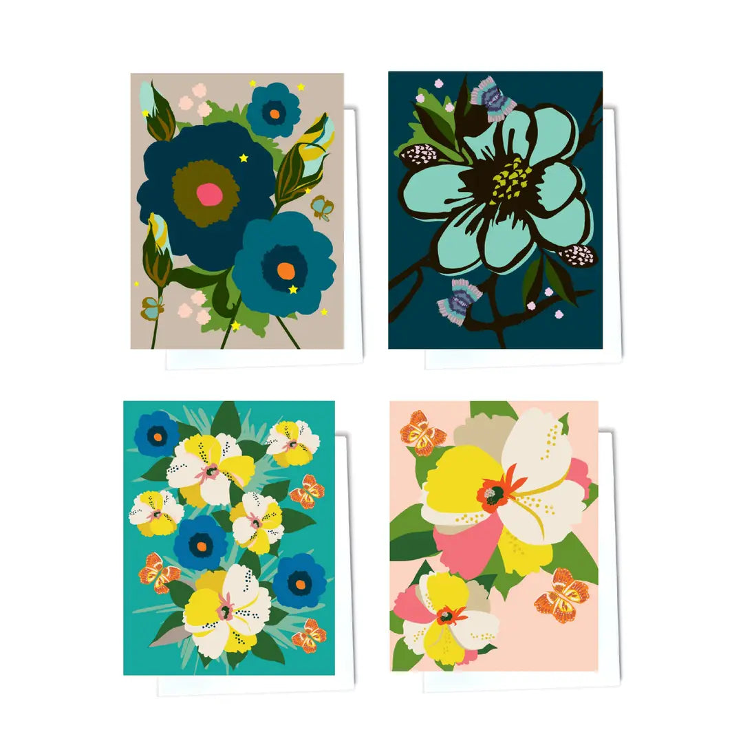 Elizabeth Grubaugh Boxed Card Sets featuring beautifully graphic flower designs, including four unique flower patterns on blank note cards.